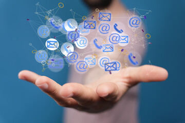 holding smartphone and checking email online on web with