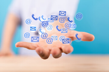 holding smartphone and checking email online on web with