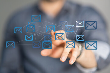 holding smartphone and checking email online on web with
