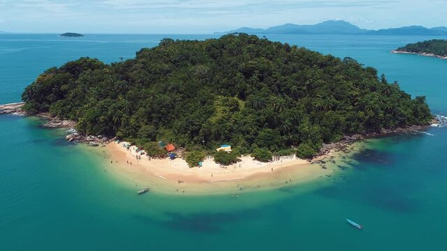 Caribbean island archipelago. Aerial landscape of tropical beach with turquoise water. Vacation travel. Travel destination. Summer tropical scenery.