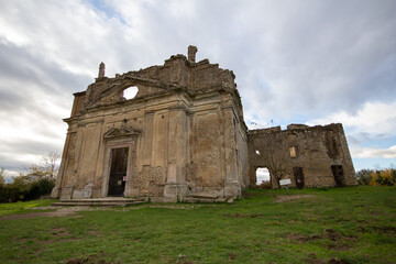 Fototapeta na wymiar Baroque Church of San Bonaventura in The ruins of ancient Monterano,Canale Monterano,Italy.