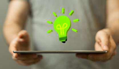 Green light bulb, eco-friendly business