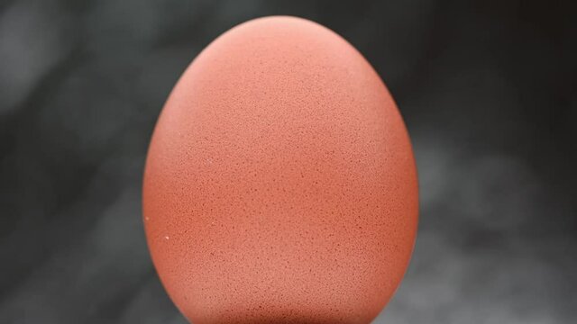 Slide shot of video 4k and full HD of quality healthy organic egg with eggshell isolated on clean background.
