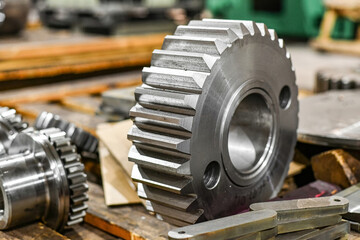 Large gear train on the beams after CNC machining.