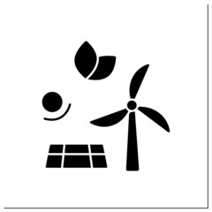 Energy glyph icon. Solar battery and windmill.Wind and sunlight energy conversion into electricity. Eco awareness concept.Filled flat sign. Isolated silhouette vector illustration