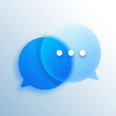 Modern glass morphism blue speech chat bubble icon illustration. UI design element