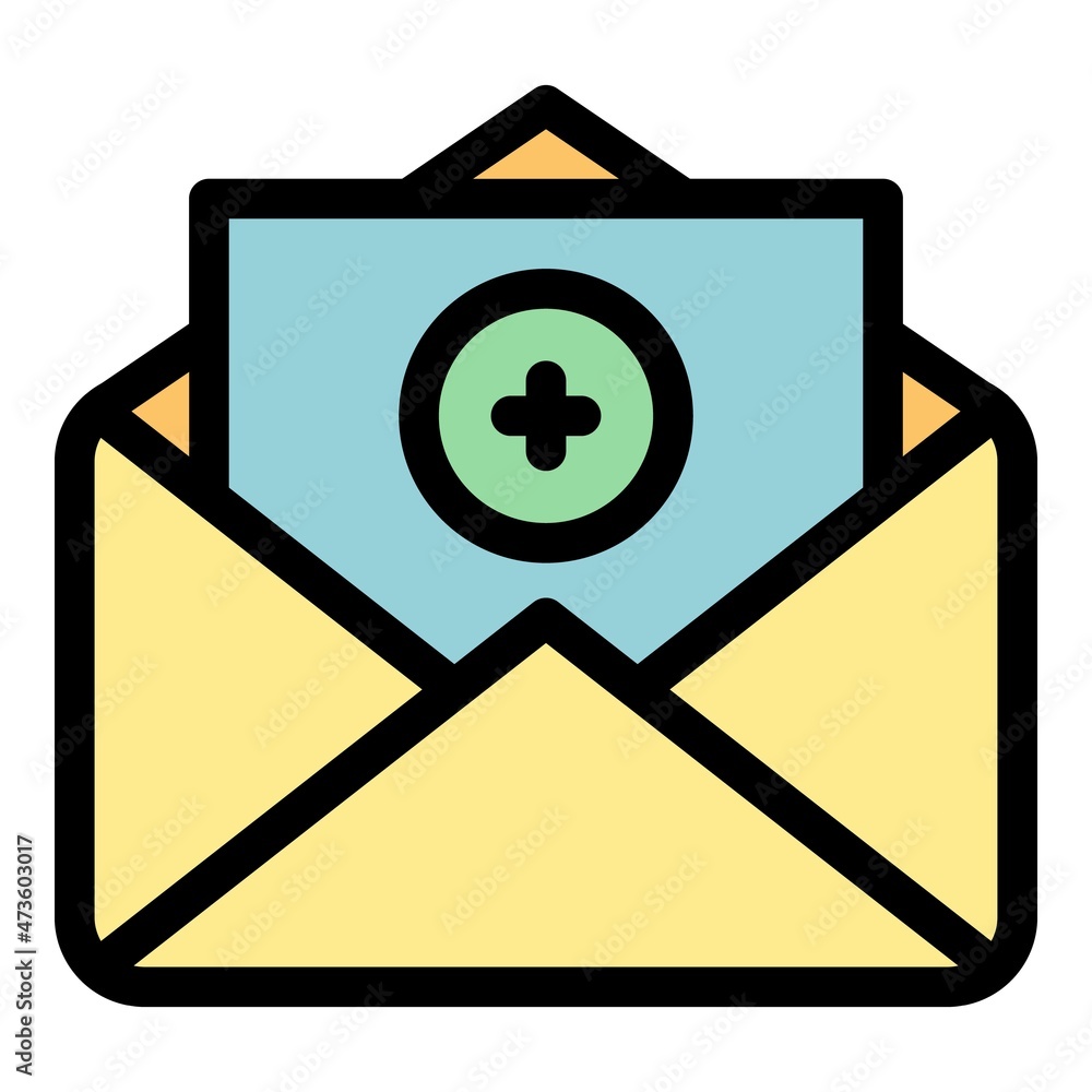 Poster add letter envelope icon. outline add letter envelope vector icon color flat isolated