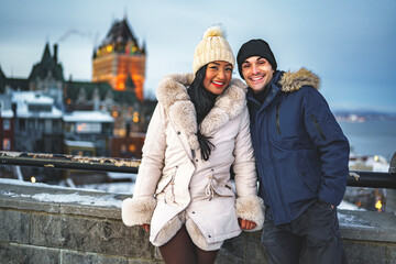 Naklejka premium beautiful couple over night in Quebec winter