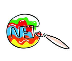 One line drawing of NFT coin.
One continuous line drawing of  non fungible token and painter brush.
