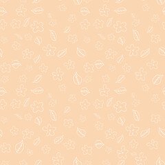Seamless vector background with hand drawn flowers, leaves. Graphic monochrome design.