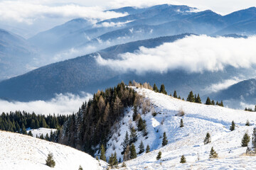 snow covered mountains, Bucegi Mountains, Romania 