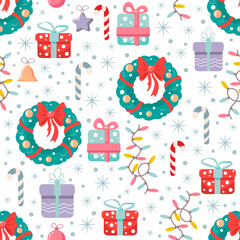 Vector seamless winter pattern with Christmas design elements