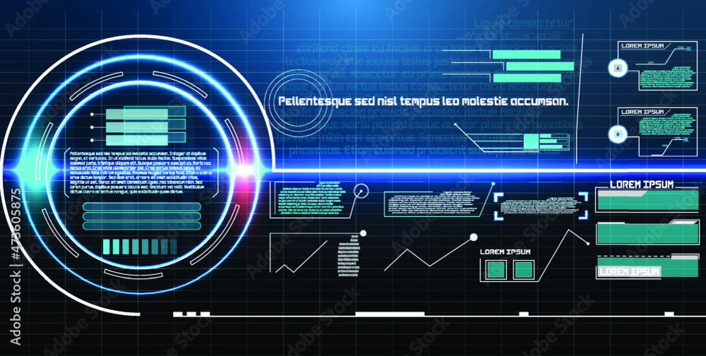 Poster futuristic vector hud interface screen design. digital callouts titles. hud ui gui futuristic user i
