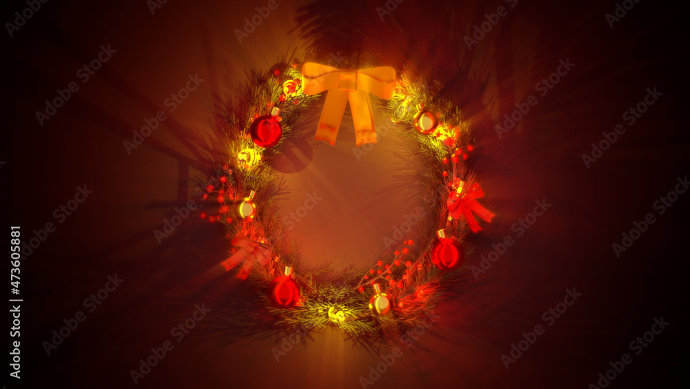 Poster beautiful decorated xmas coronet colorful backdrop , computer generated object 3d rendering