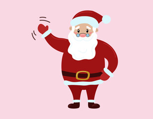 Cute Santa Claus waves hand. Vector flat isolated illustration
