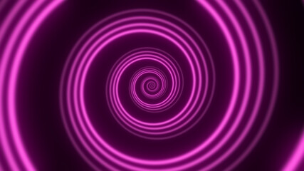 Travel through abstract neon spiral tunnel. Glow wormhole background
