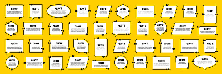 White isolated quote frames. Speech bubbles with quotation marks. Blank text box and quotes. Blog post template. Vector illustration.