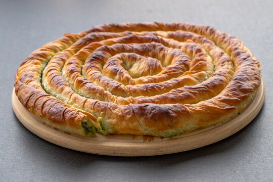 Turkish Tepsi Boregi, Round Borek, Tray pastry (Turkish name; rulo borek)