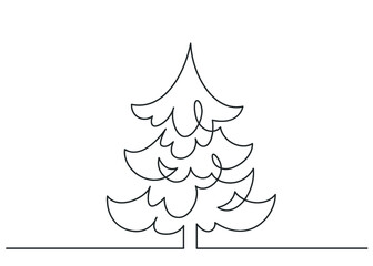 Continuous line drawing of nature tree Christmas. Vector illustration