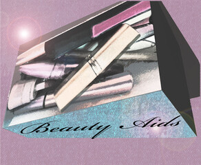 3 D Beauty aids lipstick, eyelash wand, rouge 