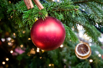 A Red Bauble on a Christmas Tree