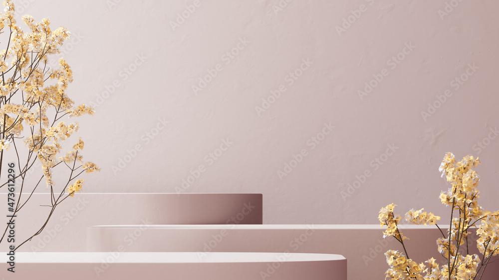Poster minimal abstract scene with simple 3d rendering geometric shapes beige color, cosmetic product prese