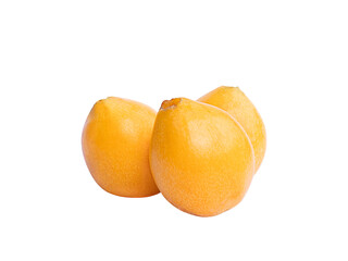Three loquat fruit isolated on the white background.