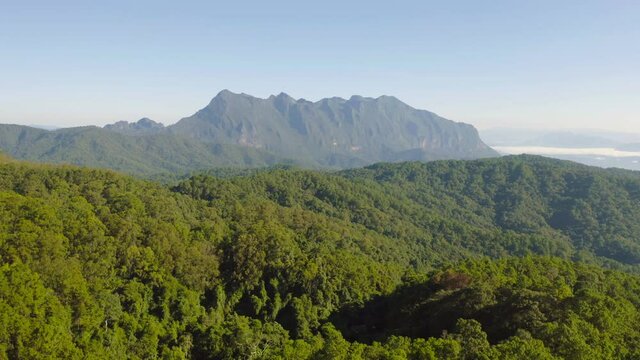 Doi Luang Chiang Dao, Chiang Mai, Thailand with forest trees and green mountain hills. Nature landscape background.