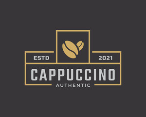 Vintage Emblem Badge Coffee Shop Logo with Cup and Coffee Beans Symbol in Retro Style Vector Illustration