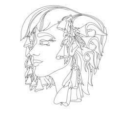 Fototapeta na wymiar Young woman with flowers in hair. Outline vector illustration.
