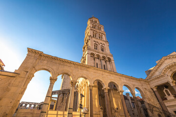 Bell tower of the Cathedral of Saint Domnius inside Diocletian's Palace in Split, Croatia, Europe.