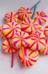 Lollipops. Colorful handmade lollipops on white background.