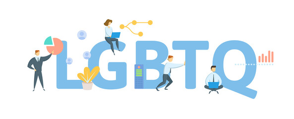 LGBTQ. Concept with keyword, people and icons. Flat vector illustration. Isolated on white.