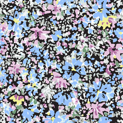Abstract floral seamless repeat tile pattern background on black