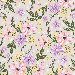 Floral seamless repeat tile pattern background on light taupe