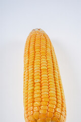 Organic corn cob isolated on white background.