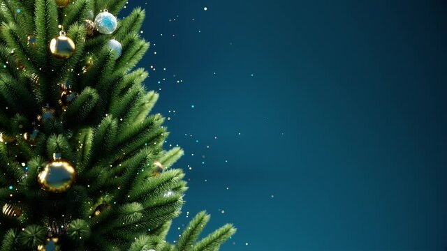Blurred light decoration on Christmas tree. Blinking Lights Twinkling, snowflake light on Chrismas tree.Blurred light decoration on Christmas tree. Golden ornaments, lights on Christmas tree.