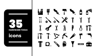 Hardware Tools Glyphs Icon Set.
