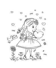 Draw vector character design couple love with little heart for Valentine's day So sweet.Doodle cartoon style