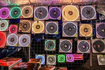 light shop, stand, point of sale, Christmas lights, extensions, electricity, color, multicolor, decorations, design element Christmas, glowing lightsd realistic Christmas objects, decorative, Christma