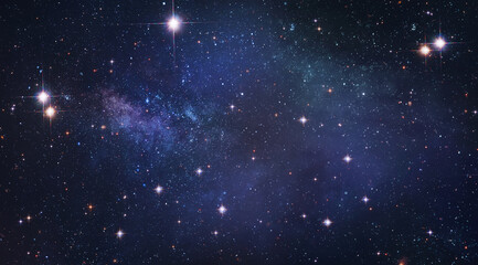 Starry sky at night. Stars and deep space in the sky. Galactic and nebula view. Elements of this iamge furnished by NASA