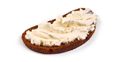 Cream cheese sandwich, isolated on white background.