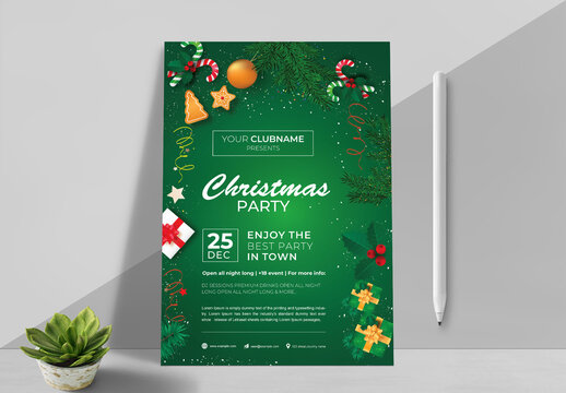 Christmas Party Flyer Layout Green Color Design