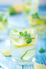 Glasses with lemon and lime lemonade