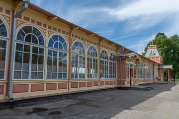 Fototapeta na wymiar View of old vintage railway station, Haapsalu, Estonia
