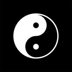 Black and white yin yang, circle. The symbol of opposite properties. Day and night. Isolated raster illustration on black and white background.