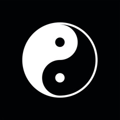 Black and white yin yang, circle. The symbol of opposite properties. Day and night. Isolated vector illustration on black and white background.