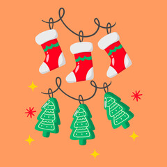 christmas glove and tree vector illustration