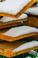 drewno deski zimą śnieg © Tymoteusz