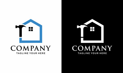 Real estate home and hammer logo concept design. Symbol graphic template element.